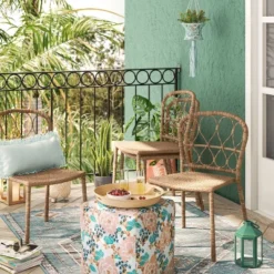 4pc Britanna Wicker Rattan Outdoor Patio Dining Chairs Arm Chairs Brown - Opalhouseā¢