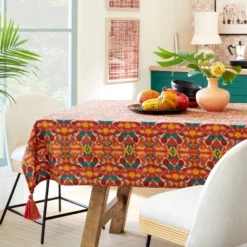 Opalhouse 39 84" X 60" Cotton Calling In The Abundance Tablecloth With Tassels - Opalhouse⢠Designed With Jungalowā¢